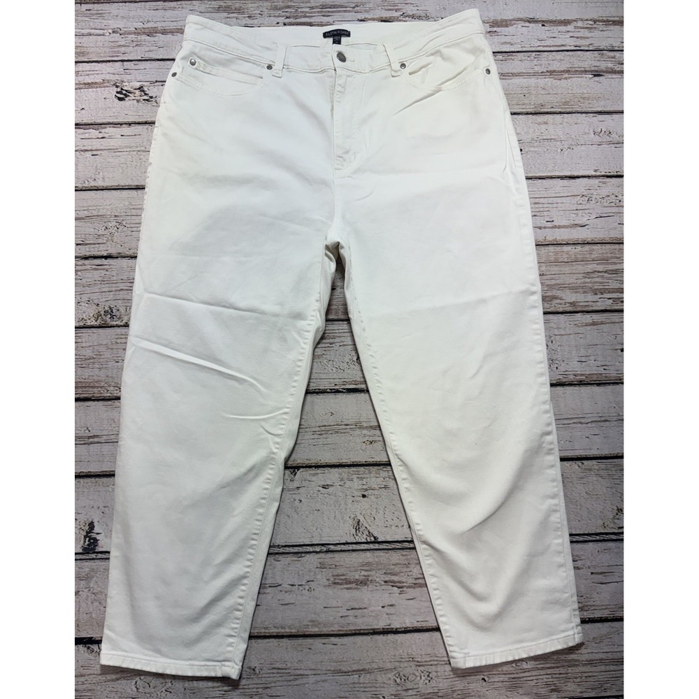 Eileen Fisher Coastal White Jeans Pants Straight Leg Size 20 Cotton Stretch